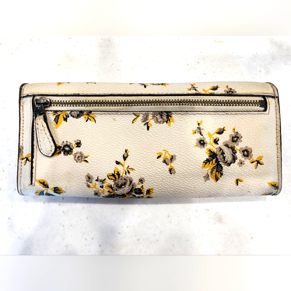 Coach Envelope Soft Wallet White Chalk Prairie Print Floral Pebble Leather - Picture 6 of 11